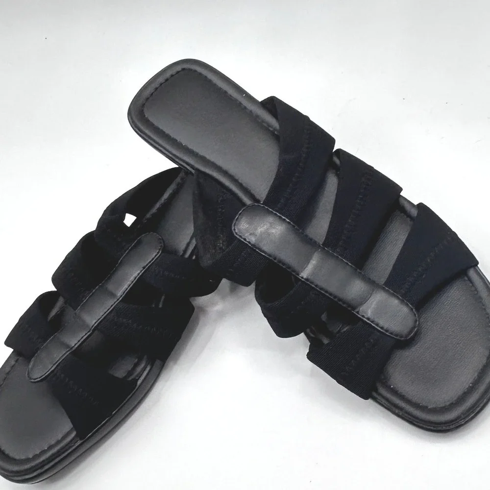 Mootsies Tootsies Black Elastic Multi-Strap Slide Sandals Size 6 Quiet Luxury